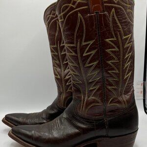 Vintage Nocona Mens Western Boots Sharp Toe Dark Brown Style 1016 Size 9A USA